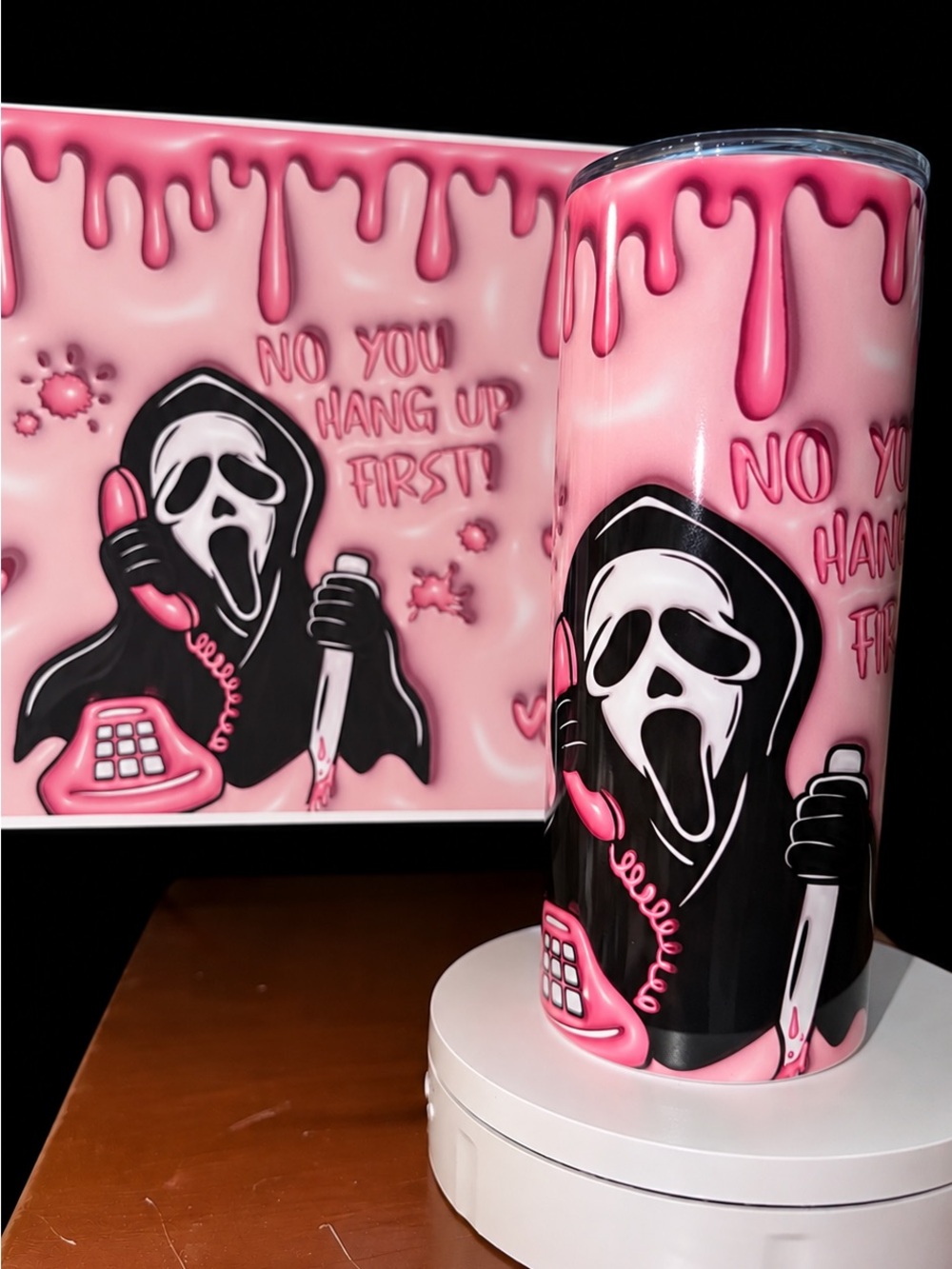 Pink Scream Drip Travel Tumbler - No You Hang Up First
